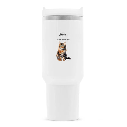 Personalisierter Thermobecher mit Katze-Name, Spruch & Wunschmotiv