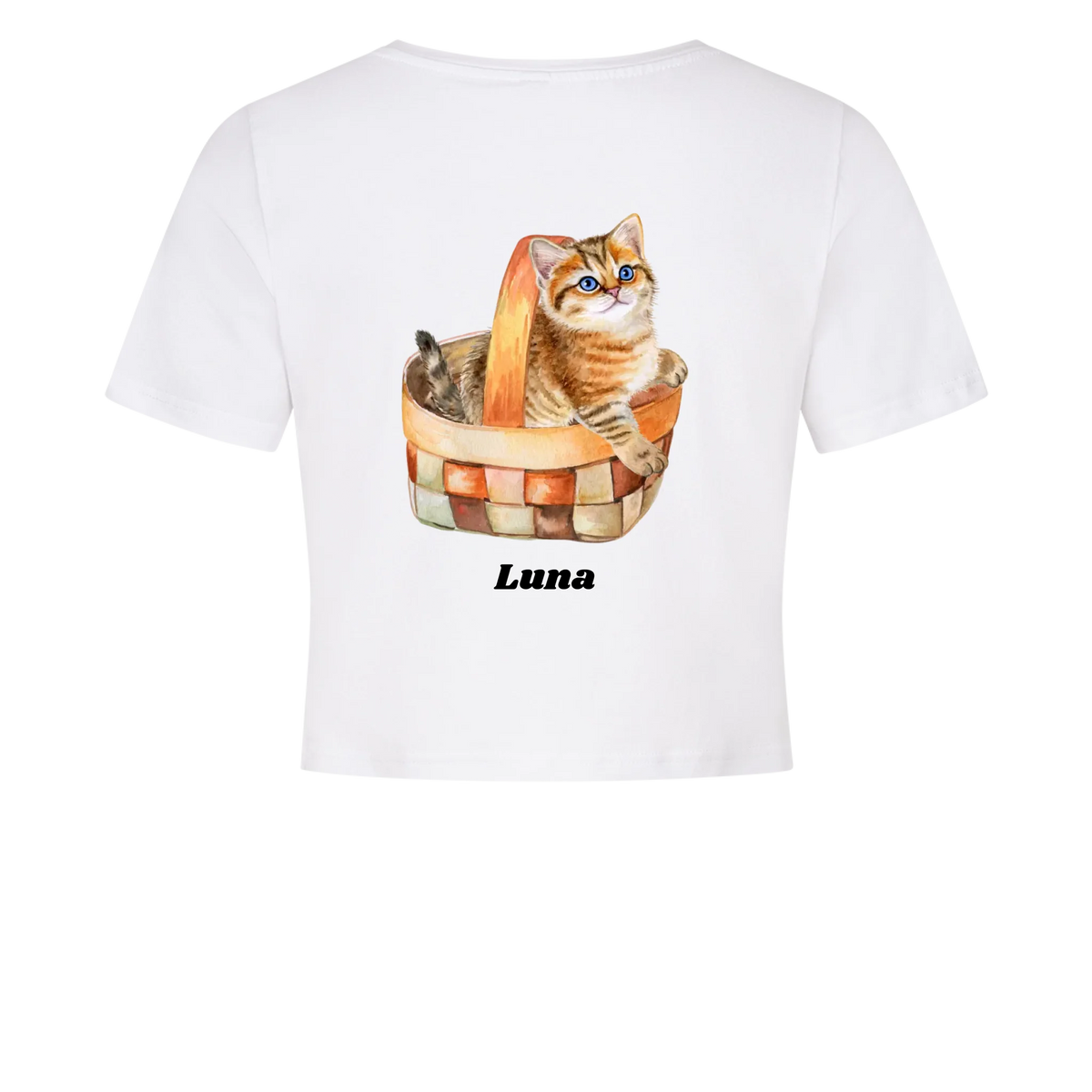Damen-Crop-Top personalisiert – Deine Katze & Name