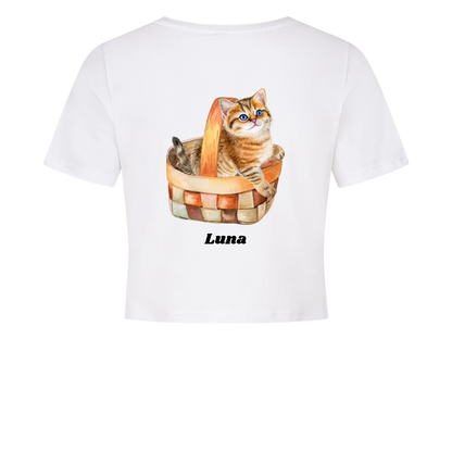 Damen-Crop-Top personalisiert – Deine Katze & Name