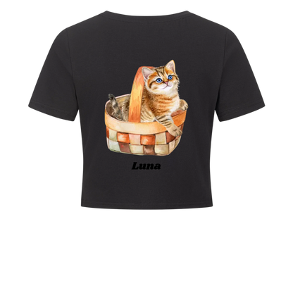 Damen-Crop-Top personalisiert – Deine Katze & Name