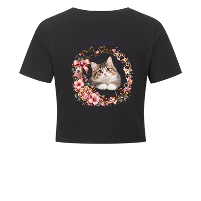 Damen-Crop-Top personalisiert – Deine Katze & Name