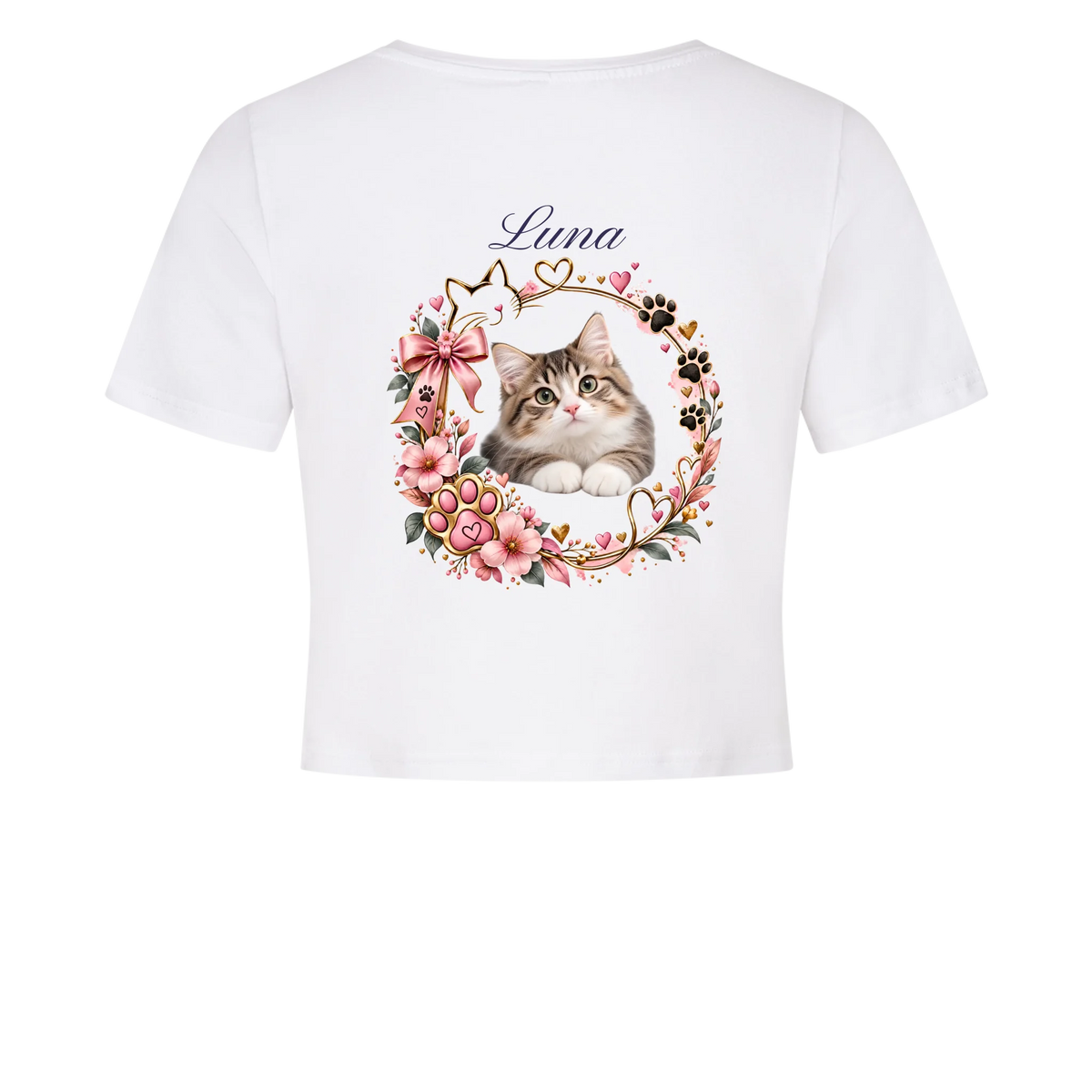 Damen-Crop-Top personalisiert – Deine Katze & Name