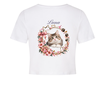 Damen-Crop-Top personalisiert – Deine Katze & Name