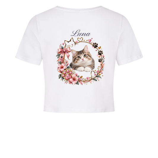 Damen-Crop-Top personalisiert – Deine Katze & Name