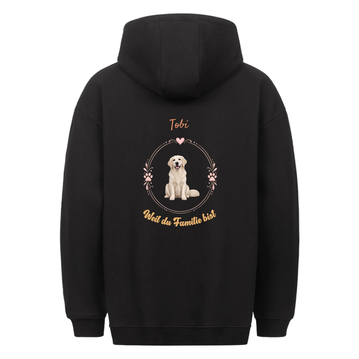 Personalisierter Oversized Hoodie-Foto deines Vierbeiners im Mittelpunkt
